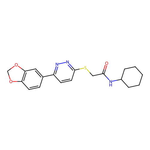 2-[6-(1,3-benzodioxol-5-yl)pyridazin-3-yl]sulfanyl-N-cyclohexylacetamide structure