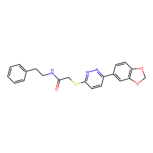 2-((6-(benzo[d][1,3]dioxol-5-yl)pyridazin-3-yl)thio)-N-phenethylacetamide structure