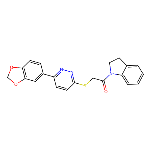 2-((6-(Benzo[d][1,3]dioxol-5-yl)pyridazin-3-yl)thio)-1-(indolin-1-yl)ethanone structure