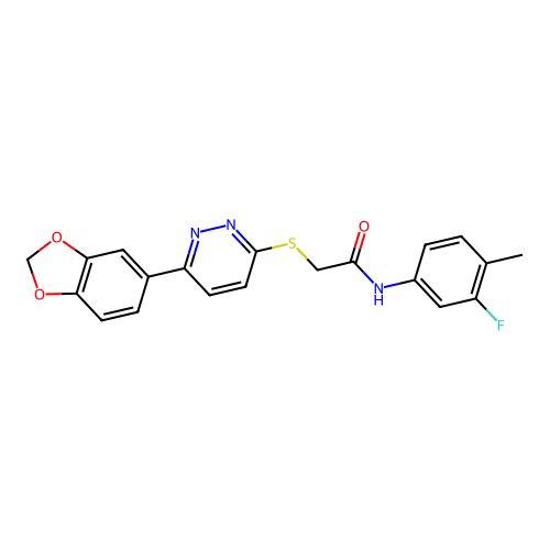 2-[6-(1,3-benzodioxol-5-yl)pyridazin-3-yl]sulfanyl-N-(3-fluoro-4-methylphenyl)acetamide structure