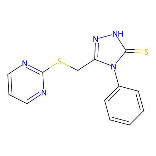 4-phenyl-3-(pyrimidin-2-ylsulfanylmethyl)-1H-1,2,4-triazole-5-thione structure