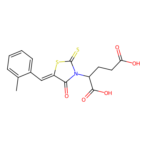 2-[(5Z)-5-[(2-methylphenyl)methylidene]-4-oxo-2-sulfanylidene-1,3-thiazolidin-3-yl]pentanedioic acid structure