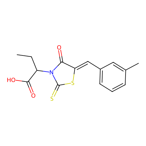 2-[(5Z)-5-[(3-methylphenyl)methylidene]-4-oxo-2-sulfanylidene-1,3-thiazolidin-3-yl]butanoic acid structure