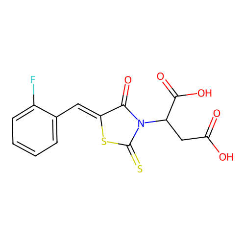 2-[(5Z)-5-[(2-fluorophenyl)methylidene]-4-oxo-2-sulfanylidene-1,3-thiazolidin-3-yl]butanedioic acid structure