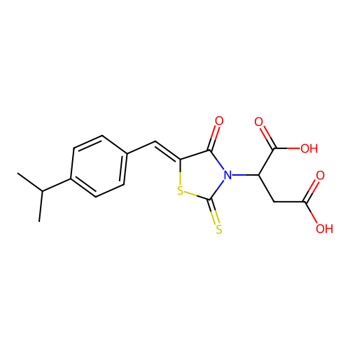 (Z)-2-(5-(4-isopropylbenzylidene)-4-oxo-2-thioxothiazolidin-3-yl)succinic acid structure