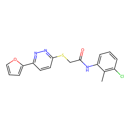 N-(3-chloro-2-methylphenyl)-2-[6-(furan-2-yl)pyridazin-3-yl]sulfanylacetamide structure