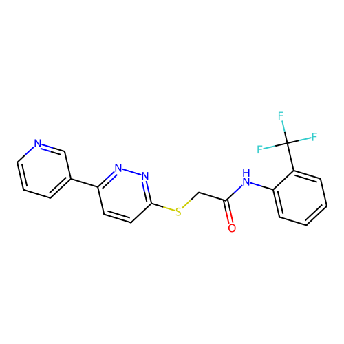2-(6-pyridin-3-ylpyridazin-3-yl)sulfanyl-N-[2-(trifluoromethyl)phenyl]acetamide structure