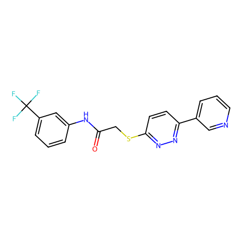 2-(6-pyridin-3-ylpyridazin-3-yl)sulfanyl-N-[3-(trifluoromethyl)phenyl]acetamide structure