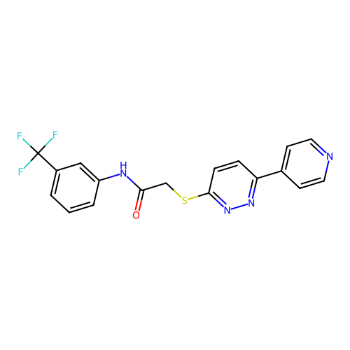 2-(6-pyridin-4-ylpyridazin-3-yl)sulfanyl-N-[3-(trifluoromethyl)phenyl]acetamide structure