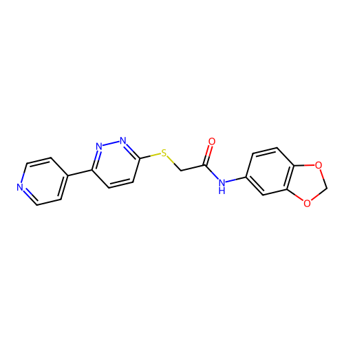 N-(1,3-benzodioxol-5-yl)-2-(6-pyridin-4-ylpyridazin-3-yl)sulfanylacetamide structure