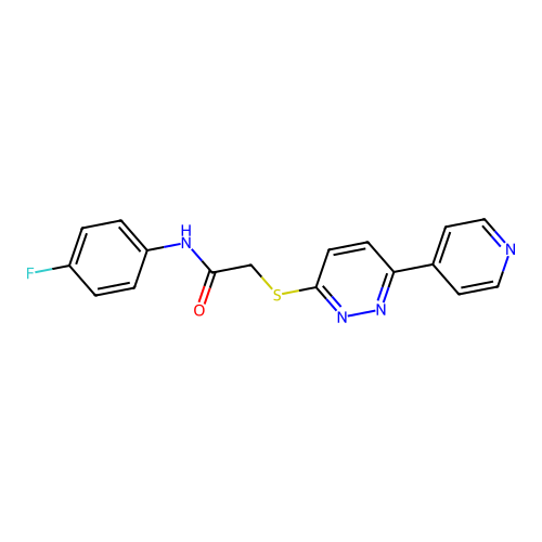 N-(4-fluorophenyl)-2-(6-pyridin-4-ylpyridazin-3-yl)sulfanylacetamide structure