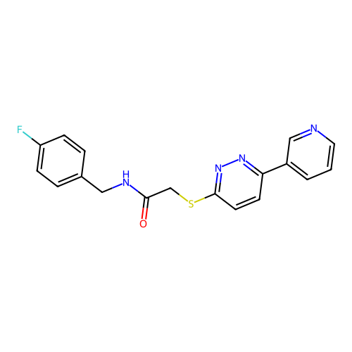 N-[(4-fluorophenyl)methyl]-2-(6-pyridin-3-ylpyridazin-3-yl)sulfanylacetamide structure