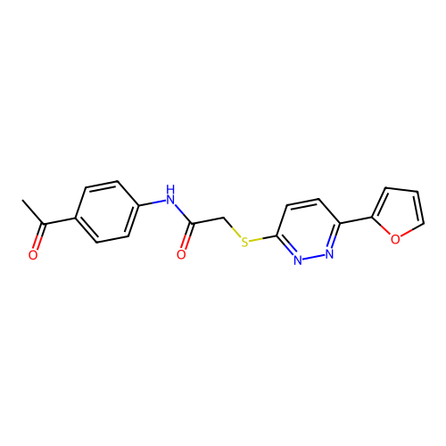 N-(4-acetylphenyl)-2-[6-(furan-2-yl)pyridazin-3-yl]sulfanylacetamide structure