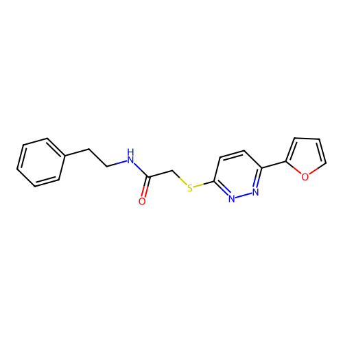 2-[6-(furan-2-yl)pyridazin-3-yl]sulfanyl-N-(2-phenylethyl)acetamide structure