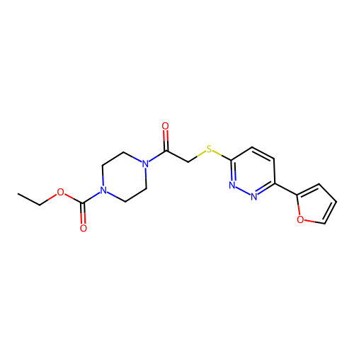 Ethyl 4-[2-[6-(furan-2-yl)pyridazin-3-yl]sulfanylacetyl]piperazine-1-carboxylate structure