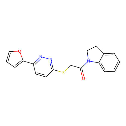 2-((6-(Furan-2-yl)pyridazin-3-yl)thio)-1-(indolin-1-yl)ethanone structure