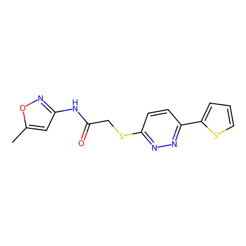 N-(5-methylisoxazol-3-yl)-2-((6-(thiophen-2-yl)pyridazin-3-yl)thio)acetamide structure