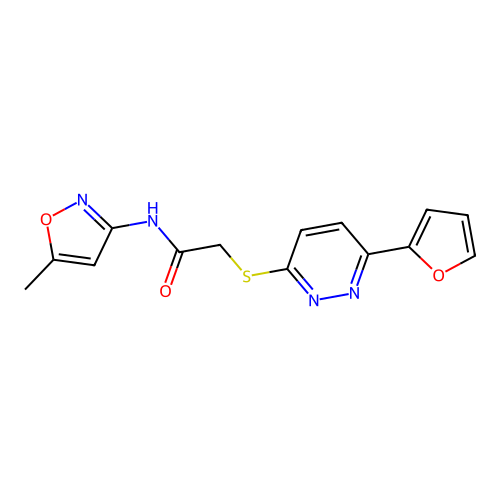2-((6-(furan-2-yl)pyridazin-3-yl)thio)-N-(5-methylisoxazol-3-yl)acetamide structure