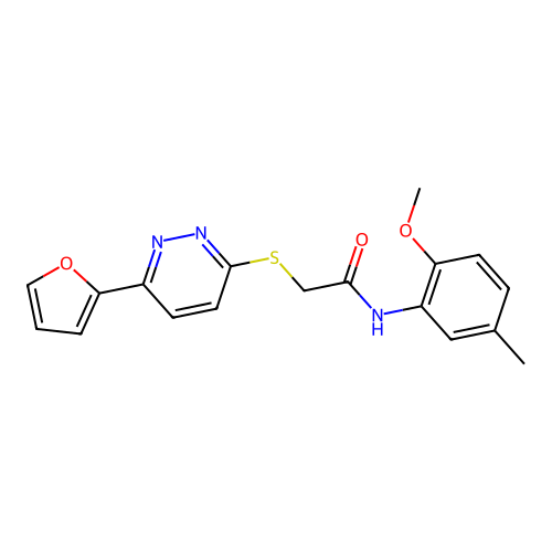 2-[6-(furan-2-yl)pyridazin-3-yl]sulfanyl-N-(2-methoxy-5-methylphenyl)acetamide structure