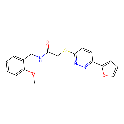2-((6-(furan-2-yl)pyridazin-3-yl)thio)-N-(2-methoxybenzyl)acetamide structure