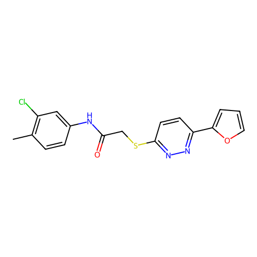 N-(3-chloro-4-methylphenyl)-2-[6-(furan-2-yl)pyridazin-3-yl]sulfanylacetamide structure