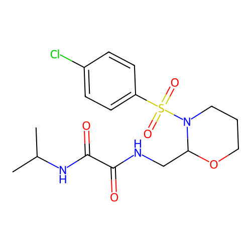 N-[[3-(4-chlorophenyl)sulfonyl-1,3-oxazinan-2-yl]methyl]-N'-propan-2-yloxamide structure