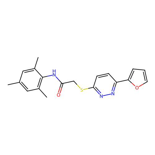 2-((6-(furan-2-yl)pyridazin-3-yl)thio)-N-mesitylacetamide structure