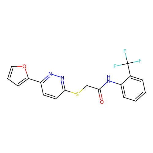 2-[6-(furan-2-yl)pyridazin-3-yl]sulfanyl-N-[2-(trifluoromethyl)phenyl]acetamide structure