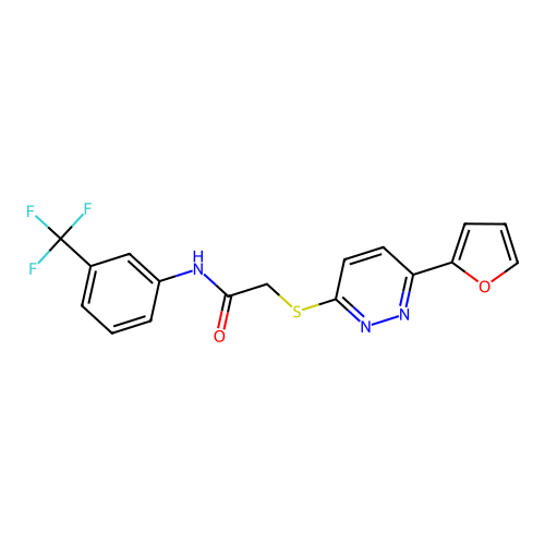 2-[6-(furan-2-yl)pyridazin-3-yl]sulfanyl-N-[3-(trifluoromethyl)phenyl]acetamide structure
