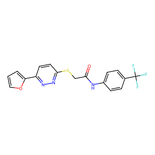 2-[6-(furan-2-yl)pyridazin-3-yl]sulfanyl-N-[4-(trifluoromethyl)phenyl]acetamide structure
