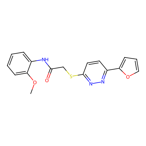 2-[6-(furan-2-yl)pyridazin-3-yl]sulfanyl-N-(2-methoxyphenyl)acetamide structure