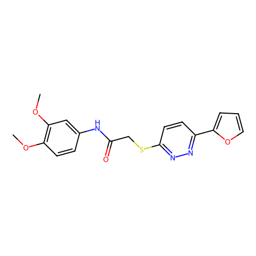 N-(3,4-dimethoxyphenyl)-2-[6-(furan-2-yl)pyridazin-3-yl]sulfanylacetamide structure