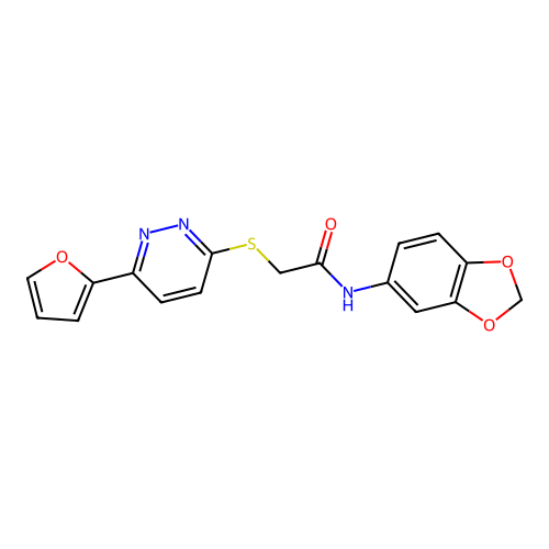 N-(1,3-benzodioxol-5-yl)-2-[6-(furan-2-yl)pyridazin-3-yl]sulfanylacetamide structure