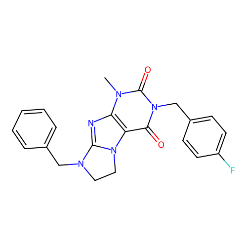8-benzyl-3-(4-fluorobenzyl)-1-methyl-7,8-dihydro-1H-imidazo[2,1-f]purine-2,4(3H,6H)-dione structure