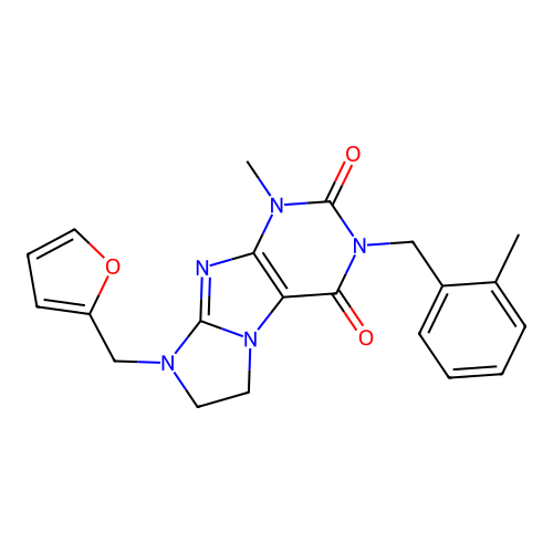6-(furan-2-ylmethyl)-4-methyl-2-[(2-methylphenyl)methyl]-7,8-dihydropurino[7,8-a]imidazole-1,3-dione structure