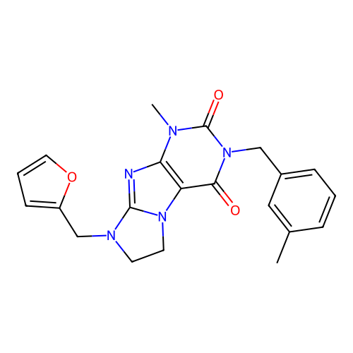 6-(furan-2-ylmethyl)-4-methyl-2-[(3-methylphenyl)methyl]-7,8-dihydropurino[7,8-a]imidazole-1,3-dione structure