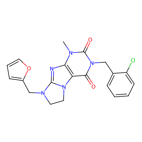 3-(2-chlorobenzyl)-8-(furan-2-ylmethyl)-1-methyl-7,8-dihydro-1H-imidazo[2,1-f]purine-2,4(3H,6H)-dione structure