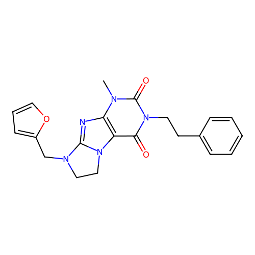 8-(2-furylmethyl)-1-methyl-3-(2-phenylethyl)-7,8-dihydro-1H-imidazo[2,1-f]purine-2,4(3H,6H)-dione structure
