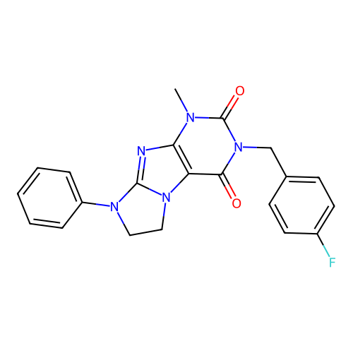3-[(4-fluorophenyl)methyl]-1-methyl-8-phenyl-1H,2H,3H,4H,6H,7H,8H-imidazo[1,2-g]purine-2,4-dione structure