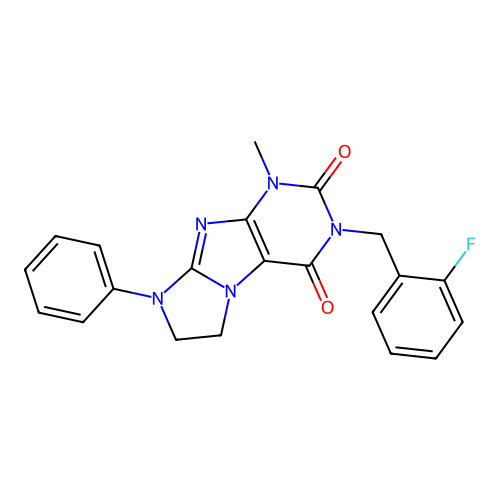3-(2-fluorobenzyl)-1-methyl-8-phenyl-7,8-dihydro-1H-imidazo[2,1-f]purine-2,4(3H,6H)-dione structure