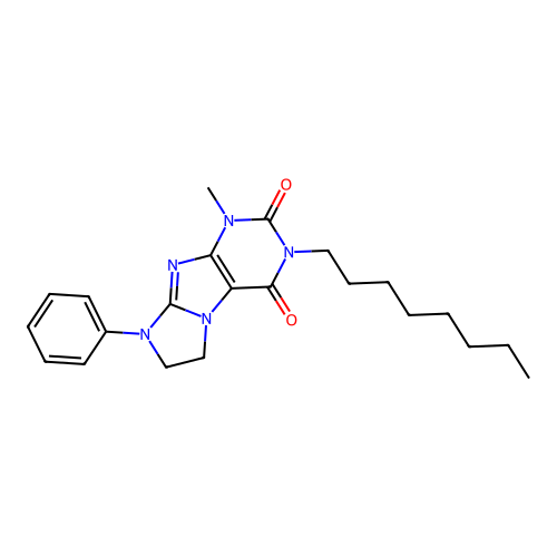 1-methyl-3-octyl-8-phenyl-1H,2H,3H,4H,6H,7H,8H-imidazo[1,2-g]purine-2,4-dione structure