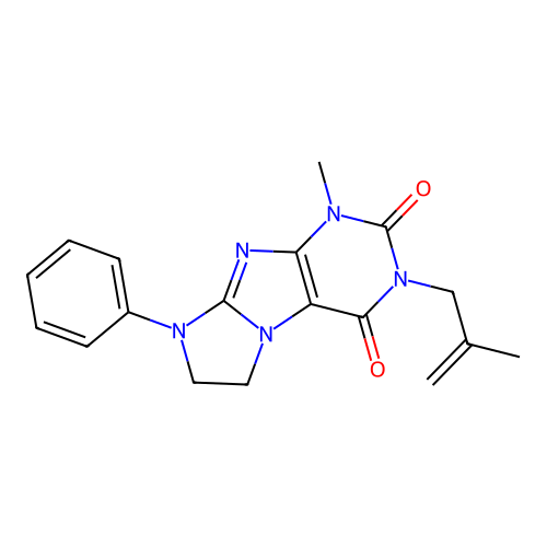 1-methyl-3-(2-methylprop-2-enyl)-8-phenyl-1,3,5-trihydroimidazolidino[1,2-h]pu rine-2,4-dione structure