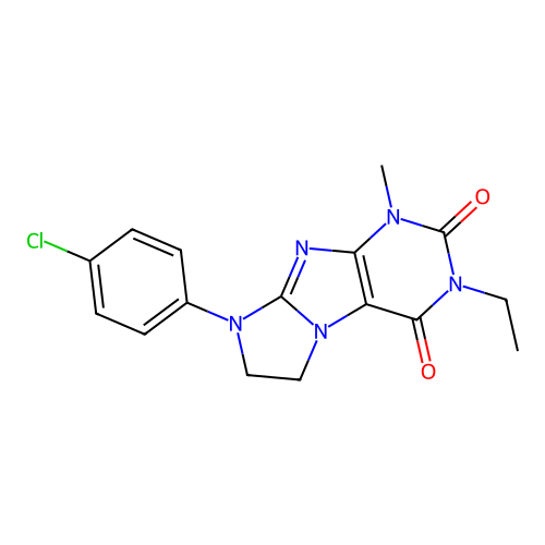 8-(4-chlorophenyl)-3-ethyl-1-methyl-7,8-dihydro-1H-imidazo[2,1-f]purine-2,4(3H,6H)-dione structure