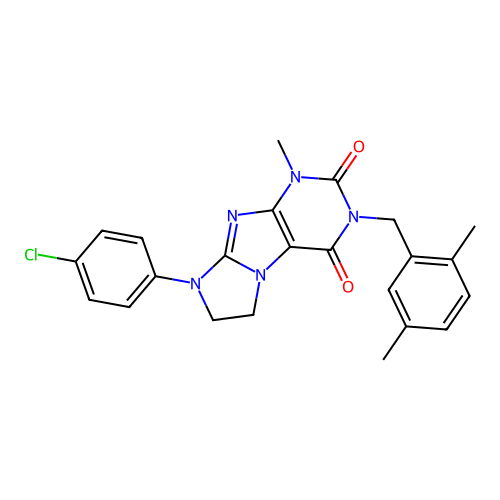 8-(4-chlorophenyl)-3-[(2,5-dimethylphenyl)methyl]-1-methyl-1H,2H,3H,4H,6H,7H,8H-imidazo[1,2-g]purine-2,4-dione structure