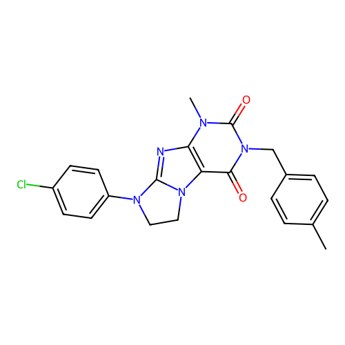 8-(4-chlorophenyl)-1-methyl-3-[(4-methylphenyl)methyl]-1H,2H,3H,4H,6H,7H,8H-imidazo[1,2-g]purine-2,4-dione structure