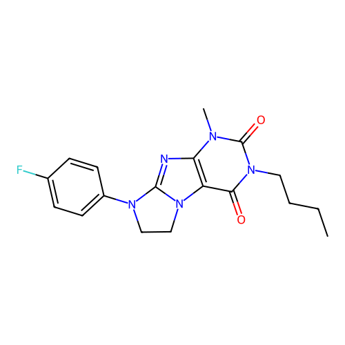 3-butyl-8-(4-fluorophenyl)-1-methyl-7,8-dihydro-1H-imidazo[2,1-f]purine-2,4(3H,6H)-dione structure