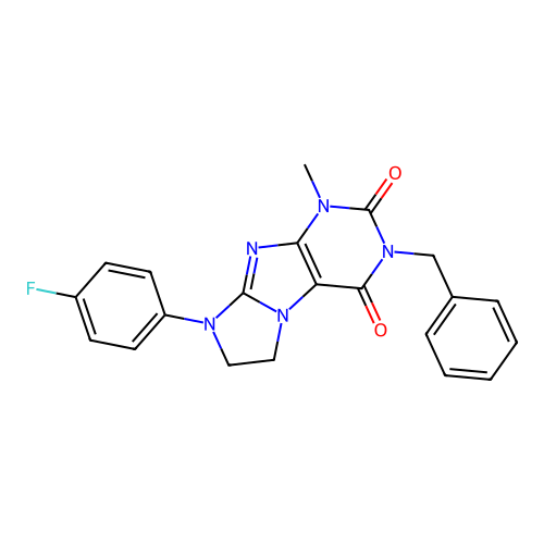 3-benzyl-8-(4-fluorophenyl)-1-methyl-7,8-dihydro-1H-imidazo[2,1-f]purine-2,4(3H,6H)-dione structure