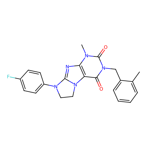 8-(4-fluorophenyl)-1-methyl-3-[(2-methylphenyl)methyl]-1H,2H,3H,4H,6H,7H,8H-imidazo[1,2-g]purine-2,4-dione structure