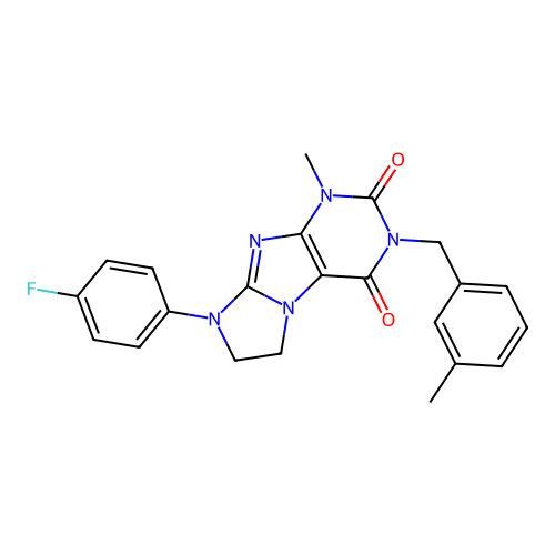 8-(4-fluorophenyl)-1-methyl-3-[(3-methylphenyl)methyl]-1H,2H,3H,4H,6H,7H,8H-imidazo[1,2-g]purine-2,4-dione structure