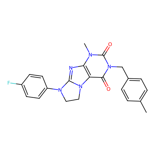 8-(4-fluorophenyl)-1-methyl-3-[(4-methylphenyl)methyl]-1H,2H,3H,4H,6H,7H,8H-imidazo[1,2-g]purine-2,4-dione structure